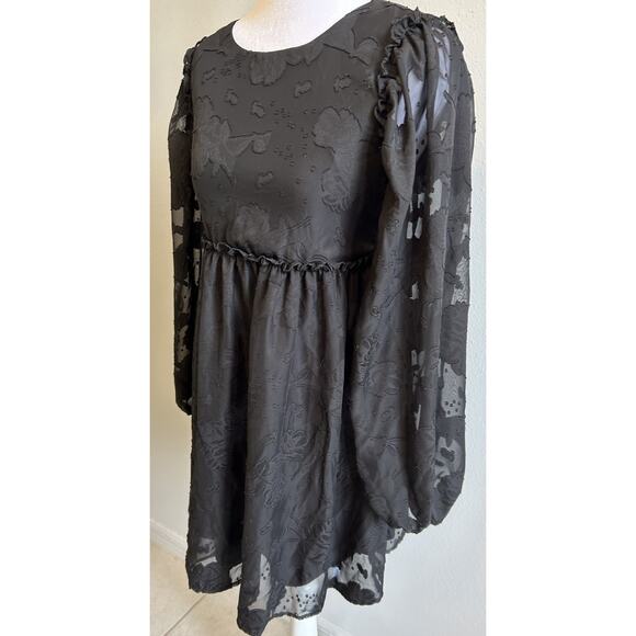 Black Babydoll Dress Lace Whimsigoth Floral Dark Fairy Grunge Witchy Romantic XS - Picture 14 of 16
